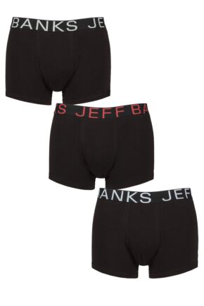 Mens 3 Pack Jeff Banks Plain Cotton Trunks Black / Green S