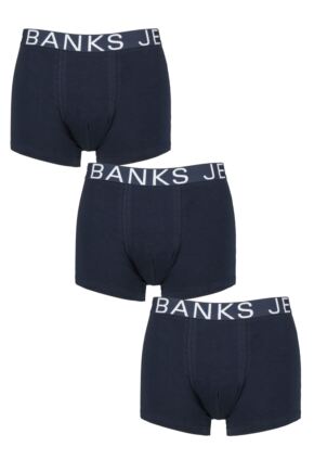 Mens 3 Pack Jeff Banks Plain Cotton Trunks Navy S