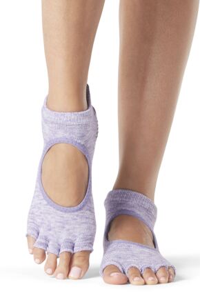 Women's 1 Pair ToeSox Bella Half Toe Organic Cotton Open Front Yoga Socks Heather Purple M