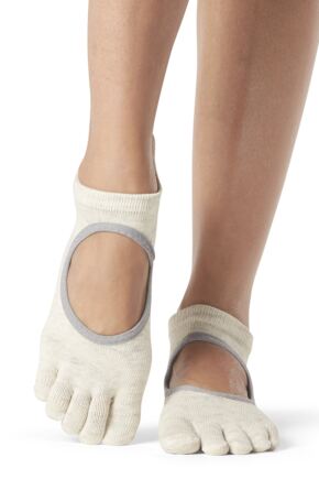 Women's 1 Pair ToeSox Bellarina Full Toe Organic Cotton Open Front Yoga Socks Oatmeal S