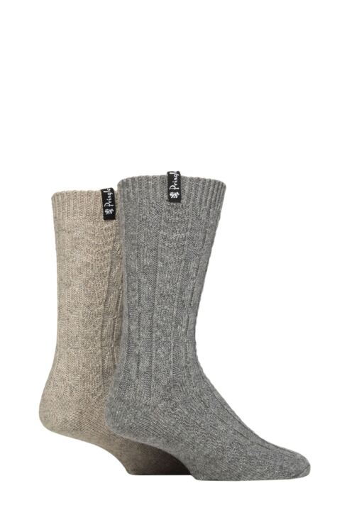 Charcoal, Pringle Mens Wool Blend Boot Socks - 2 Pairs