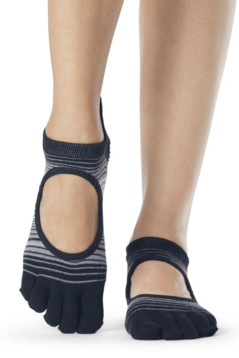 ToeSox Bellarina Full Toe Cotton Open Front Yoga Socks In Black