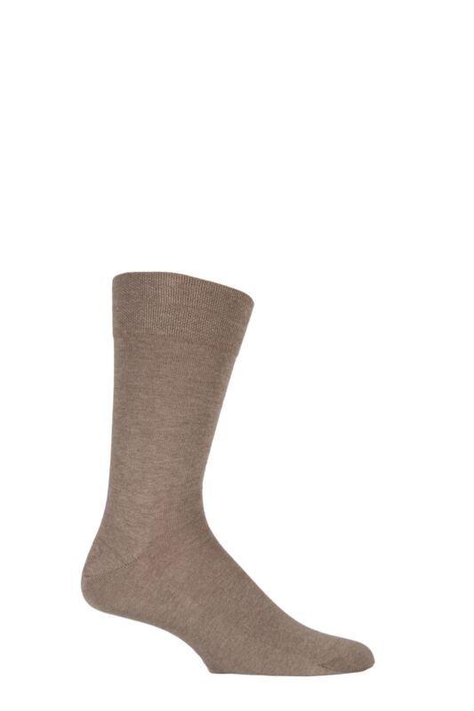 Mens 1 Pair Falke Sensitive London Cotton Left and Right Socks With Comfort Cuff Nutmeg Melange 43-46