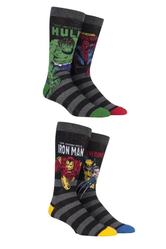 Mens SOCKSHOP Marvel Comics Mix Hulk, Spider-Man, Iron Man and Wolverine Socks
