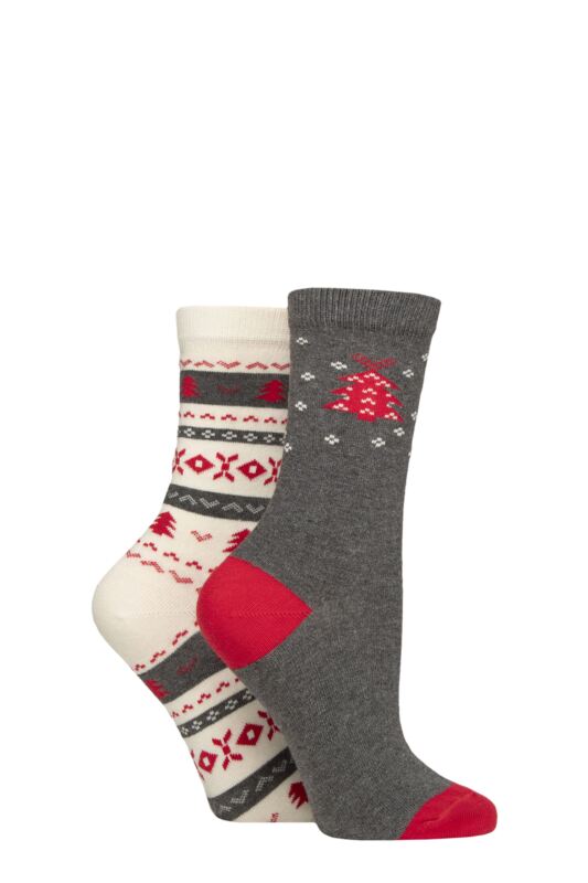 Women's 2 Pair Charnos Christmas Tree and Fairisle Socks