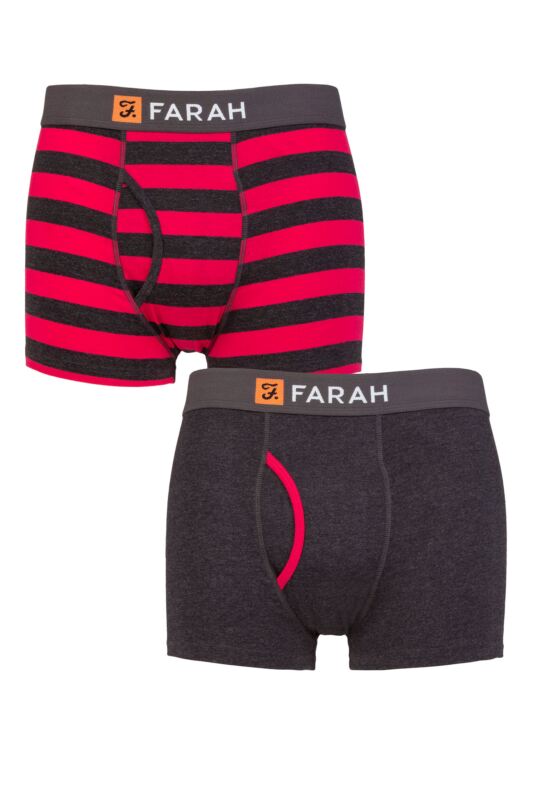 Mens 2 Pack Farah Plain and Striped Cotton Classic Keyhole Trunks