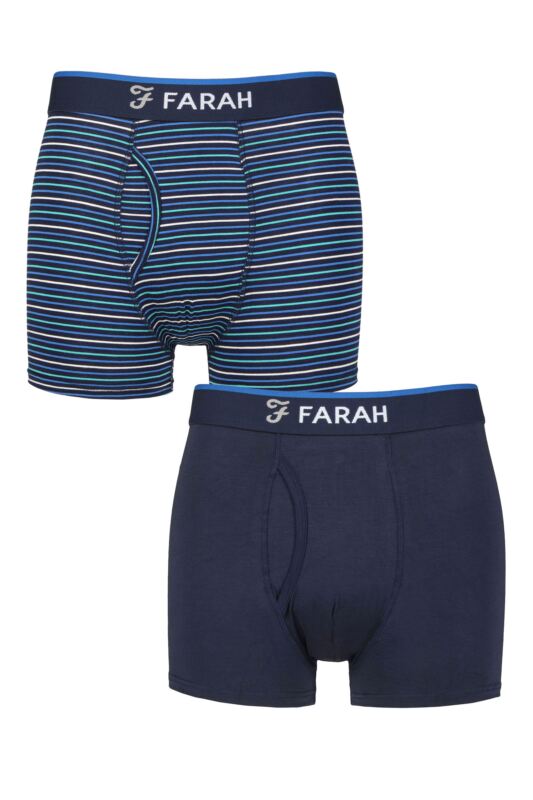 Mens 2 Pair Farah Plain and Stripe Bamboo Keyhole Trunks