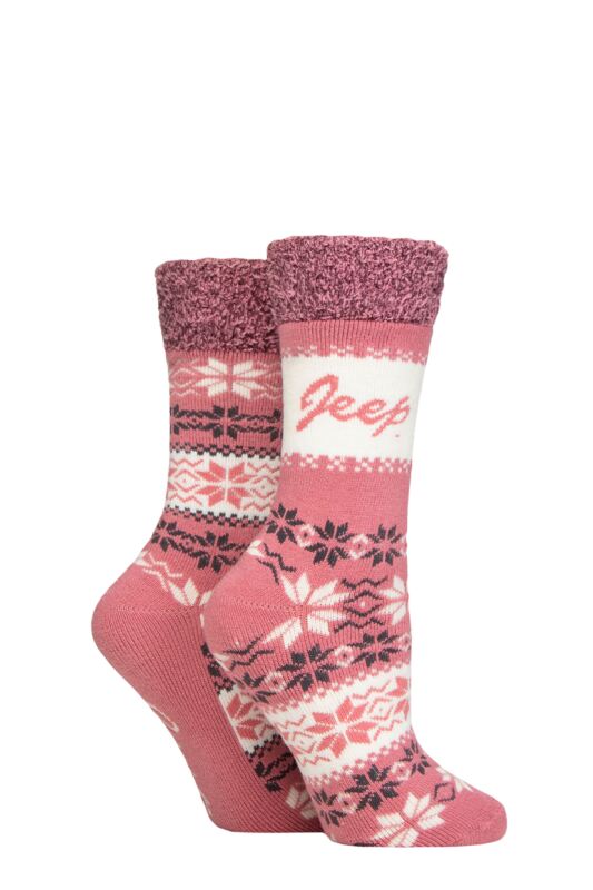 Women's 2 Pair Jeep Fairisle Thermal Soft Top Boot Socks