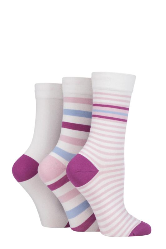 Women's 3 Pair SOCKSHOP Gentle Bamboo Socks with Smooth Toe Seams in Plains and Stripes