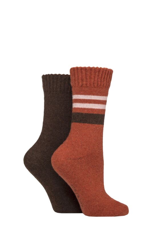 Women's 2 Pair SOCKSHOP Wool Mix Striped and Plain Boot Socks