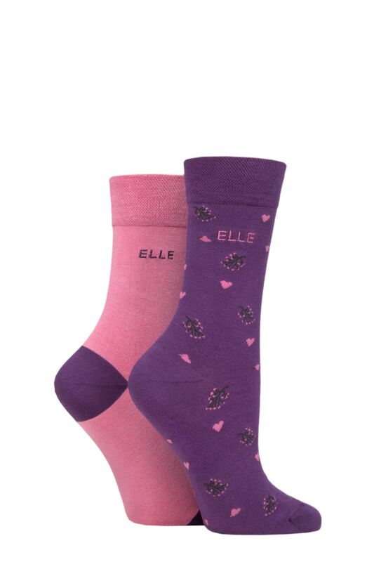 Women's 2 Pair Elle Bamboo Patterned and Plain Socks