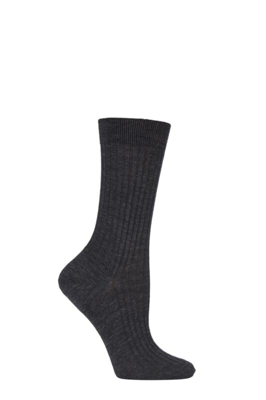 Women's 1 Pair Pantherella Classic Merino Wool Ribbed Socks Charcoal 4-7 Ladies