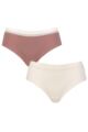 Women's 2 Pack Sloggi GO Ribbed Hipster Briefs - Brown