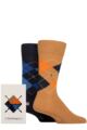 Mens 2 Pair Burlington Argyle Gift Boxed Cotton Socks - Navy / Brown