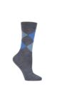 Women's 1 Pair Burlington Marylebone Argyle Wool Socks - Charcoal / Blue