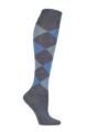 Women's 1 Pair Burlington Marylebone Argyle Wool Knee High Socks - Charcoal / Blue