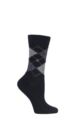 Women's 1 Pair Burlington Whitby Extra Soft Argyle Socks - Black / Grey / Dark Grey