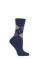 Women's 1 Pair Burlington Whitby Extra Soft Argyle Socks - Navy Khaki Char