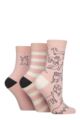 Women's 3 Pair Caroline Gardner Patterned Cotton Socks - Dog Outline Pink