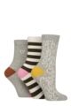 Women's 3 Pair Caroline Gardner Patterned Cotton Socks - Small Heart Outline Grey