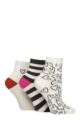 Women's 3 Pair Caroline Gardner Cotton Patterned Mid Length Crew Socks - Heart Outline / Stripes Chalk