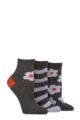 Women's 3 Pair Caroline Gardner Cotton Patterned Mid Length Crew Socks - Charcoal / Lilac Flowers