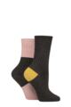 Women's 2 Pair Caroline Gardner Bamboo Ribbed Light Weight Boot Socks - Charcoal Pink / Lime