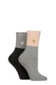 Women's 2 Pair Caroline Gardner Bamboo Ribbed Light Weight Boot Socks - Block Stripe Grey / Pink