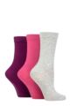 Women's 3 Pair Glenmuir Classic Plain Bamboo Socks - Grey / Pink / Purple