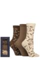 Women's 3 Pair Glenmuir Bamboo Patterned Socks in Christmas Gift Box - Beige / Brown Floral