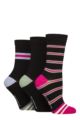 Women's 3 Pair Glenmuir Patterned Bamboo Socks with Christmas Gift Tag - Black Stripes