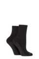 Women's 2 Pair Glenmuir Sport Cotton Half Cushioned Mid Length Yoga Socks with Grips - Black