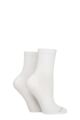 Women's 2 Pair Glenmuir Sport Cotton Half Cushioned Mid Length Yoga Socks with Grips - White