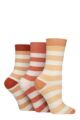 Women's 3 Pair Glenmuir Bamboo Leisure Socks - Stripes Orange / Peach / Cream