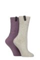 Women's 2 Pair Glenmuir Classic Fashion Boot Socks - Cable Diamond Stone / Purple