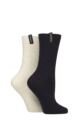 Women's 2 Pair Glenmuir Classic Fashion Boot Socks - Diagonal Stripe Navy / Snow