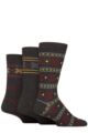 Mens 3 Pair Glenmuir Gift Tagged Patterned Bamboo Socks - Charcoal Pattern