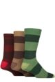 Mens 3 Pair Glenmuir Bamboo Leisure Socks - Block Stripes Green / Red / Brown