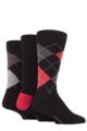 Mens 3 Pair Glenmuir Classic Bamboo Argyle Socks - Black 2