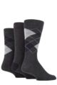 Mens 3 Pair Glenmuir Classic Bamboo Argyle Socks - Charcoal