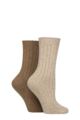 Women's 2 Pair Pringle Silk and Merino Wool Blend Luxury Socks - Cream / Light Brown