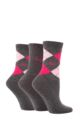 Women's 3 Pair Pringle Louise Argyle Cotton Socks - Charcoal / Pinks