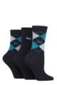 Women's 3 Pair Pringle Louise Argyle Cotton Socks - Dark Navy