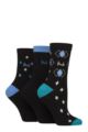 Women's 3 Pair Pringle Patterned Cotton Socks - Black Argyle