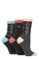 Women's 3 Pair Pringle Patterned Cotton and Recycled Polyester Socks - Charcoal Diamond / Stripe