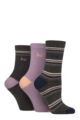 Women's 3 Pair Pringle Patterned Cotton Socks - Charcoal Thin Stripe