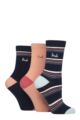 Women's 3 Pair Pringle Patterned Cotton Socks - Navy Thin Stripe