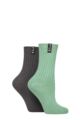 Women's 2 Pair Pringle Bamboo Ribbed Light Boot Socks - Green / Charcoal