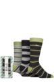 Mens 3 Pair Pringle Bamboo Leisure Socks in Candy Cane Gift Box - Grey / Green