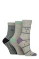 Women's 3 Pair Pringle Christmas Patterned Cotton Socks with Gift Tag - Grey Diamond / Stripe